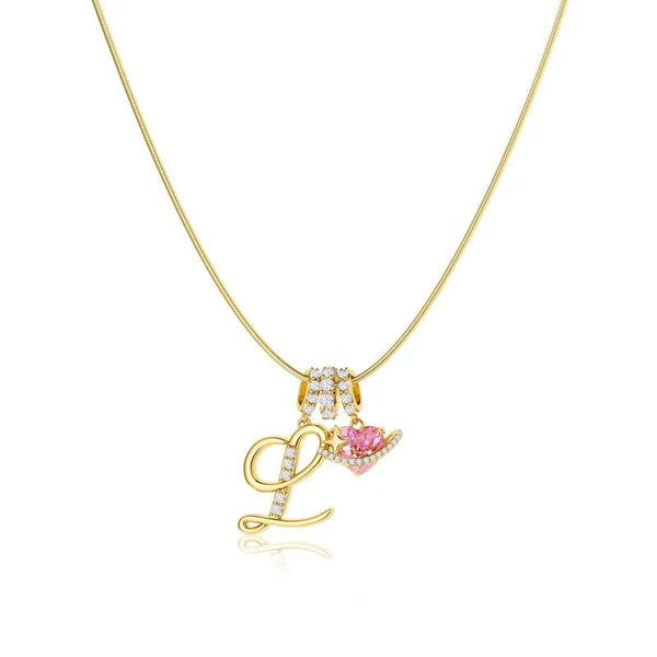 LUMARA – 3-Layer Initial Necklace with Pink Heart Zircon