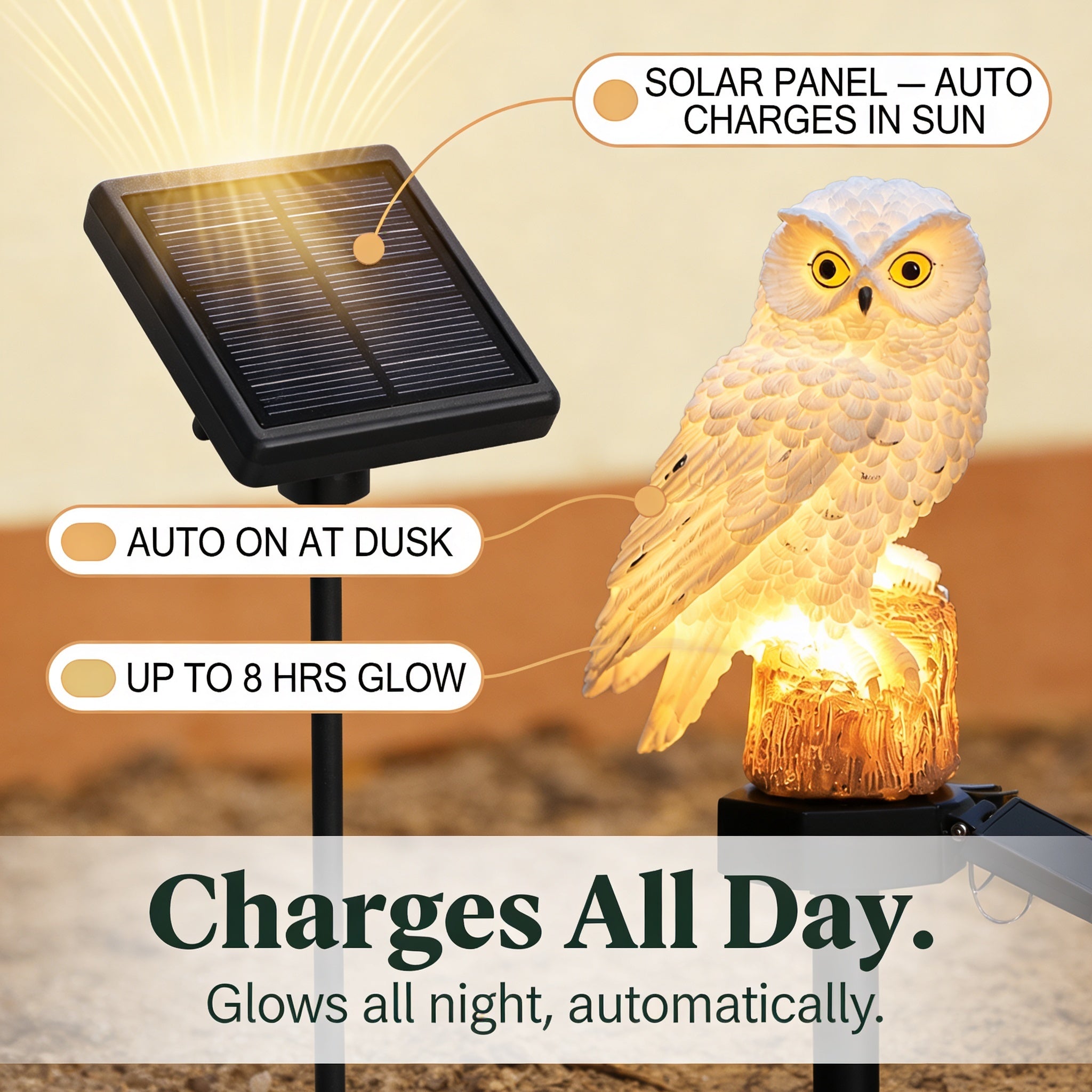  lumi ルミ　バード　owl フクロウ Lumora – Solar Owl Garden Light – Clarendale