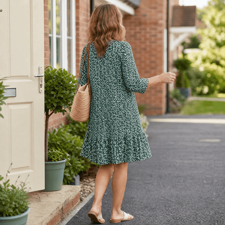 Bellora – Breezy Floral Midi Dress with Ruffle Hem Green