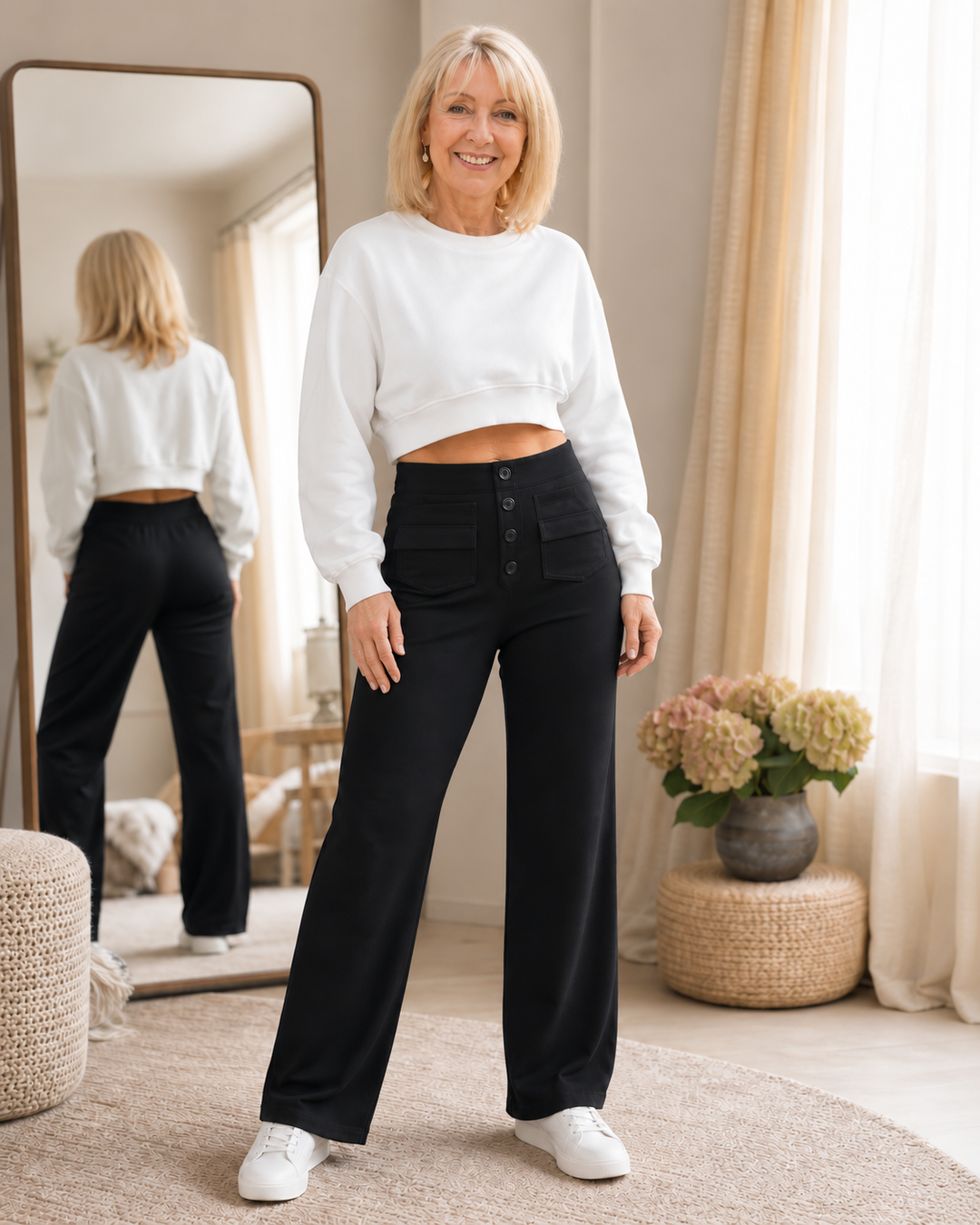 Sitwell – High Waisted Buttoned Stretch Trousers