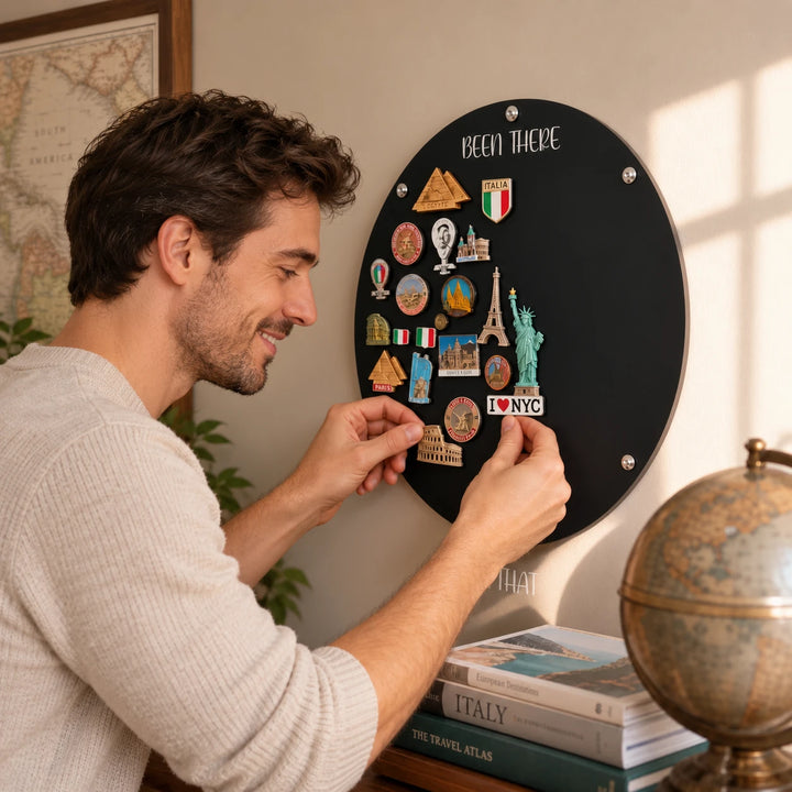 TripTale – Black Round Travel Magnet Display Board