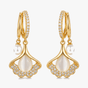 Ginara – Crystal Ginkgo Leaf Drop Earrings with Pearl