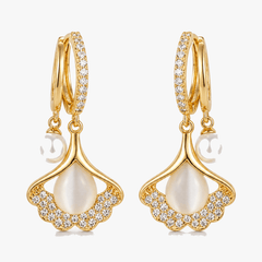 Ginara – Crystal Ginkgo Leaf Drop Earrings with Pearl