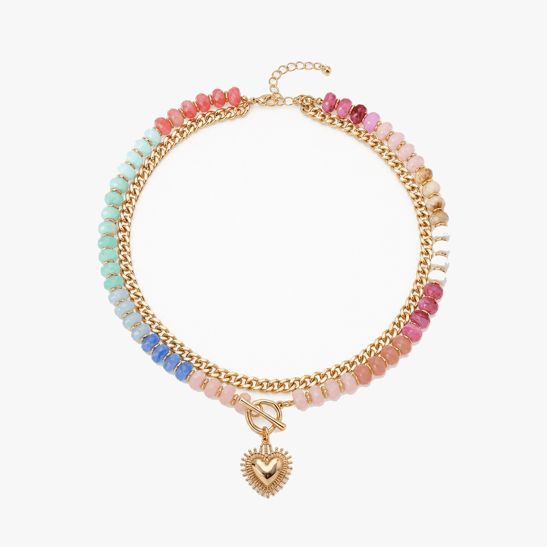 Lunavia – Pastel Bead Layered Necklace with Gold Heart