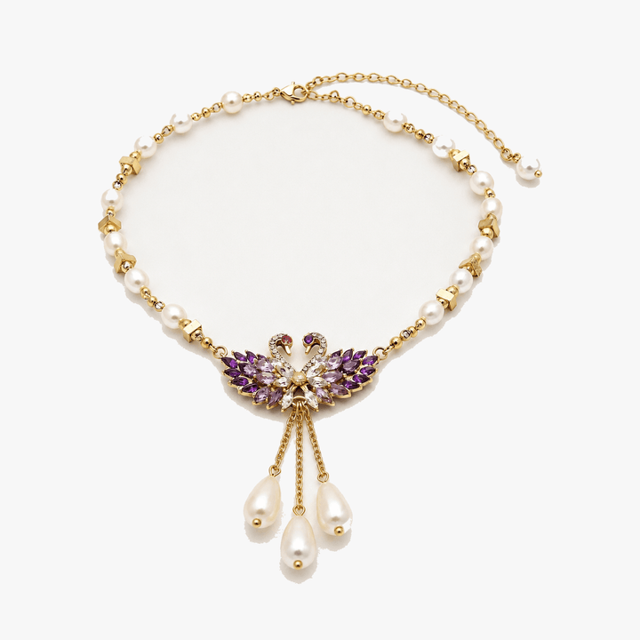 Lunabelle – Twin-Swan Pearl Tassel Necklace