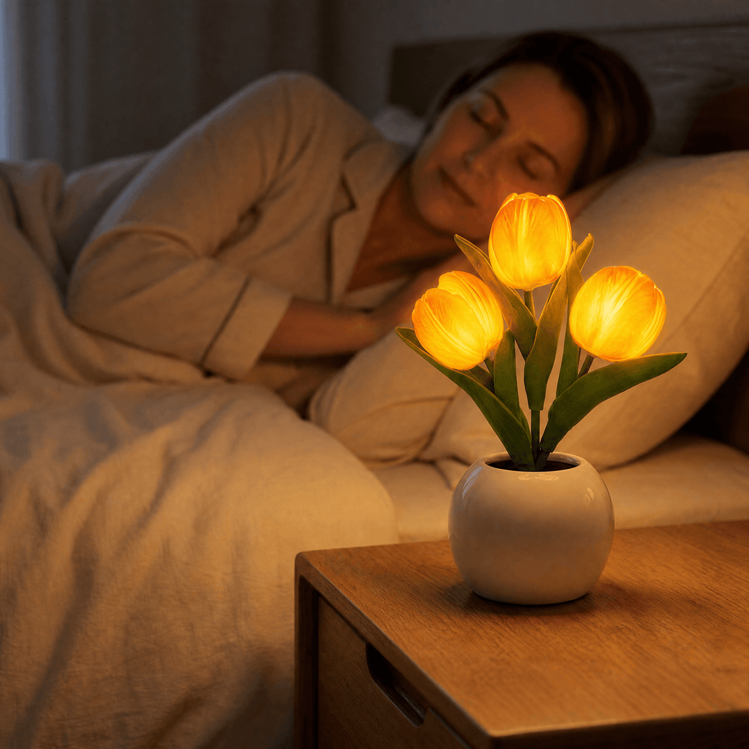 Bloomora – LED Tulip Lamp with Ceramic Vase Bright Orange