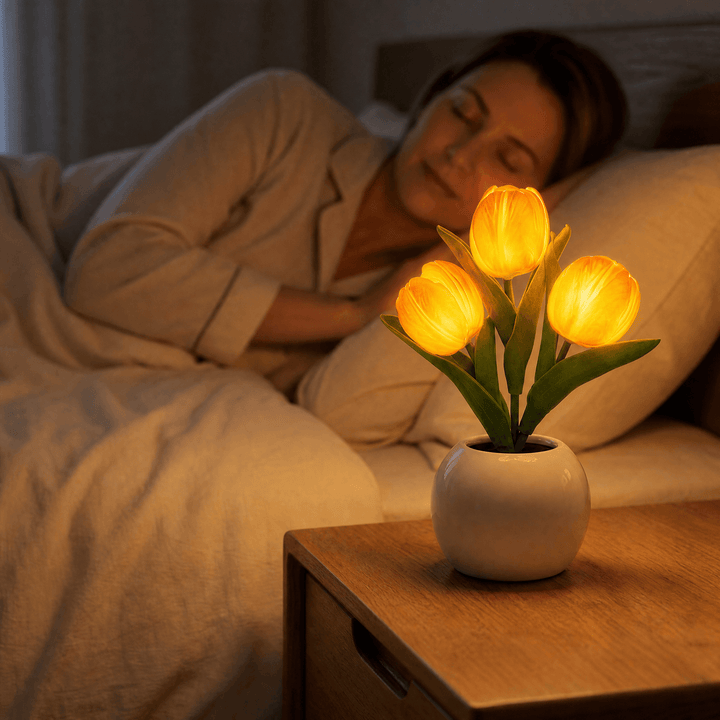 Bloomora – LED Tulip Lamp with Ceramic Vase Bright Orange