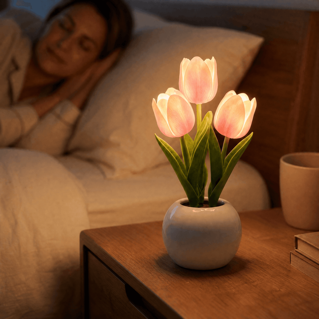 Bloomora – LED Tulip Lamp with Ceramic Vase Pink