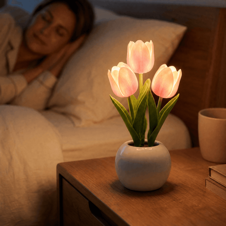 Bloomora – LED Tulip Lamp with Ceramic Vase Pink