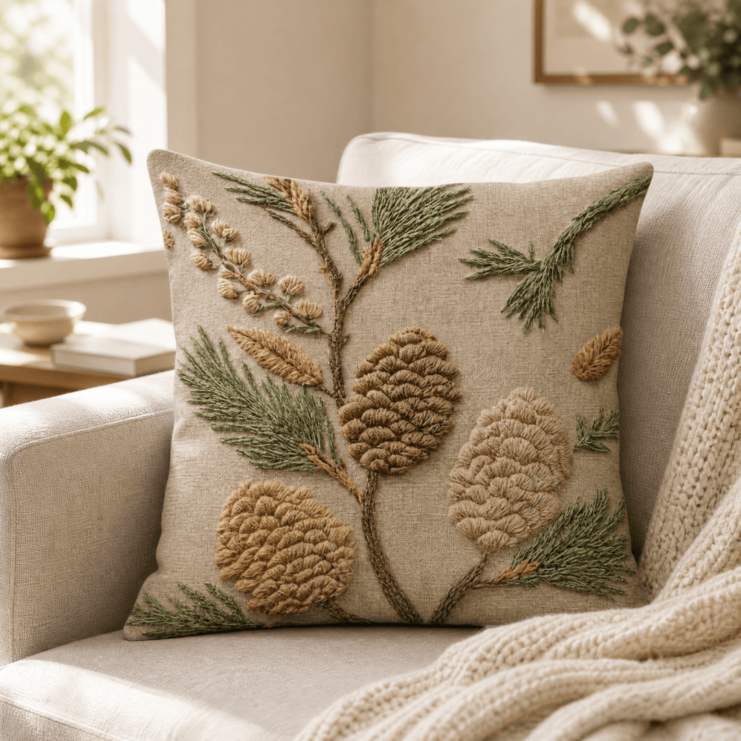 Bloomshire – Vintage Botanical Pillow Covers Pinecone / 45 x 45 cm (17.7 x 17.7 in) / 1 set (2 pillow covers)