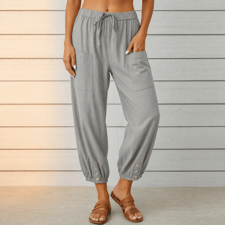 Breezlin – Lightweight Summer Capris with Button Hem Gray