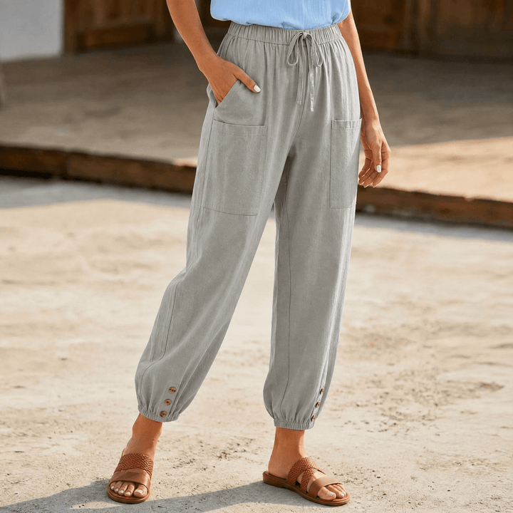 Brezia – Relaxed Fit Cotton Linen Capris for Women Gray