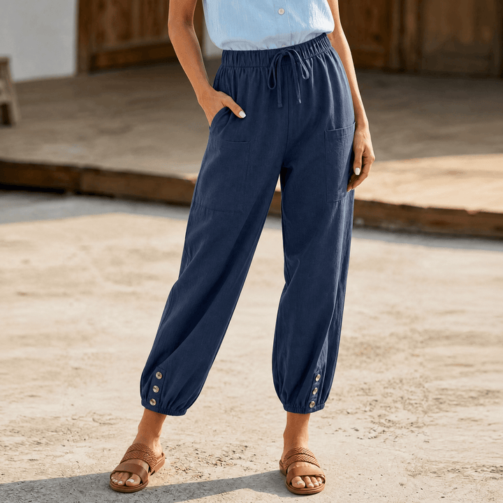 Brezia – Relaxed Fit Cotton Linen Capris for Women Navy Blue