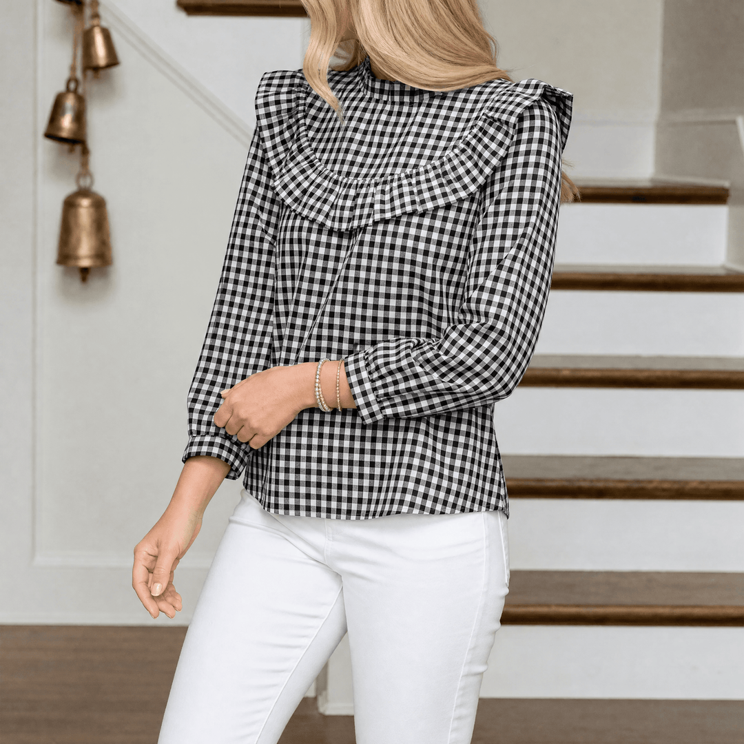 Brindle – Women's Puff Sleeve Gingham Top Black Gingham / S