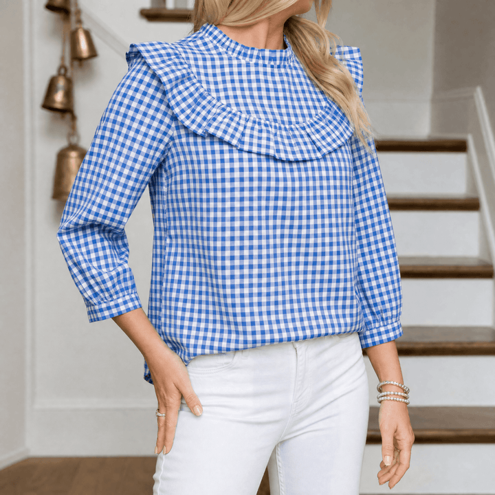Brindle – Women's Puff Sleeve Gingham Top Blue Gingham / S