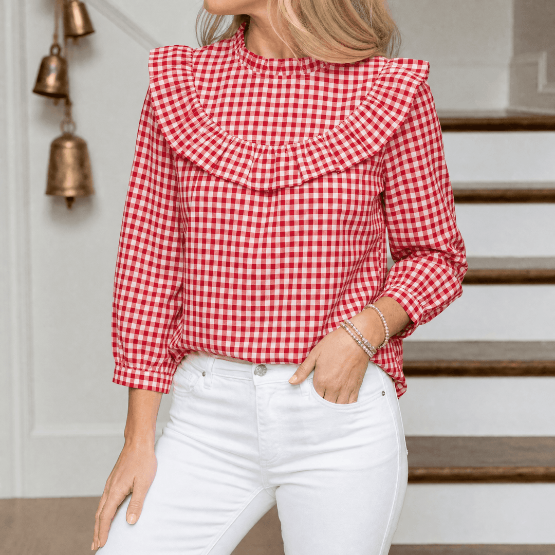 Brindle – Women's Puff Sleeve Gingham Top Red Gingham / S