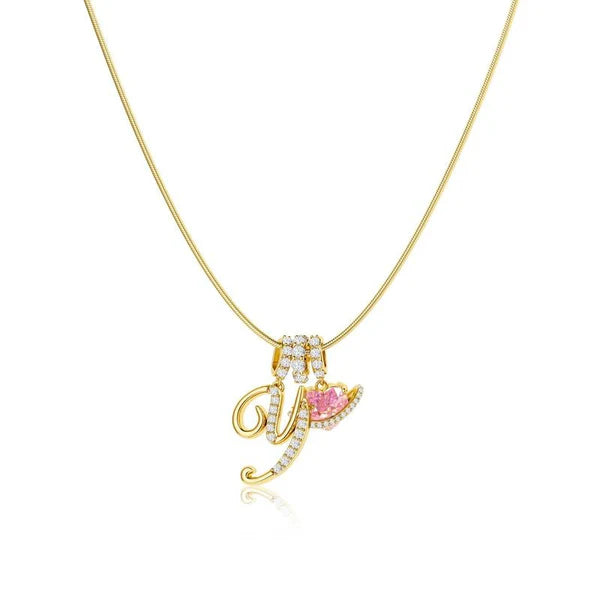LUMARA – 3-Layer Initial Necklace with Pink Heart Zircon