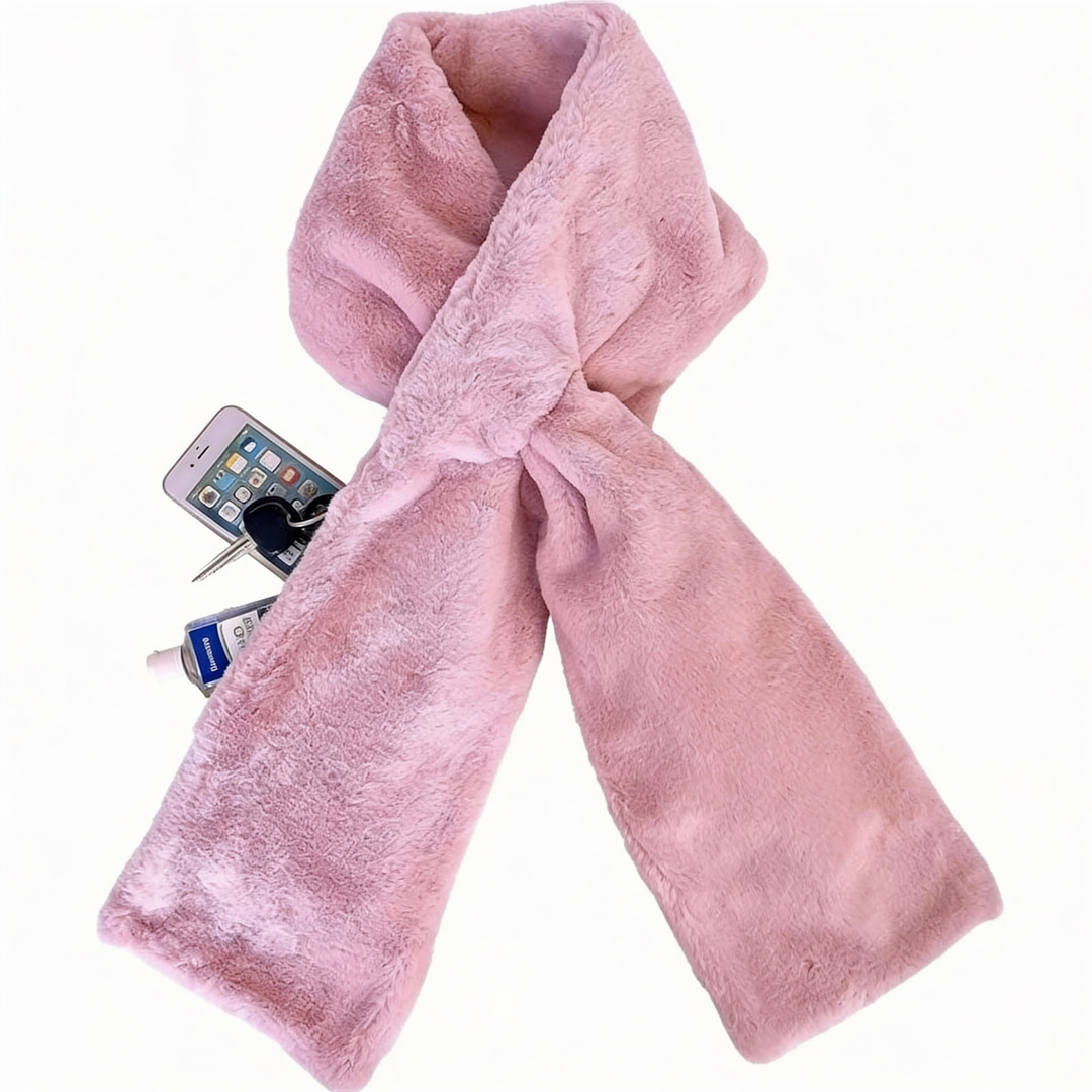 Velancia™ – Soft Faux Fur Scarf with Zip Pocket