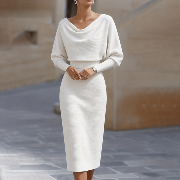 Wearbella – Ribbed Draped Top And Midi Skirt Set