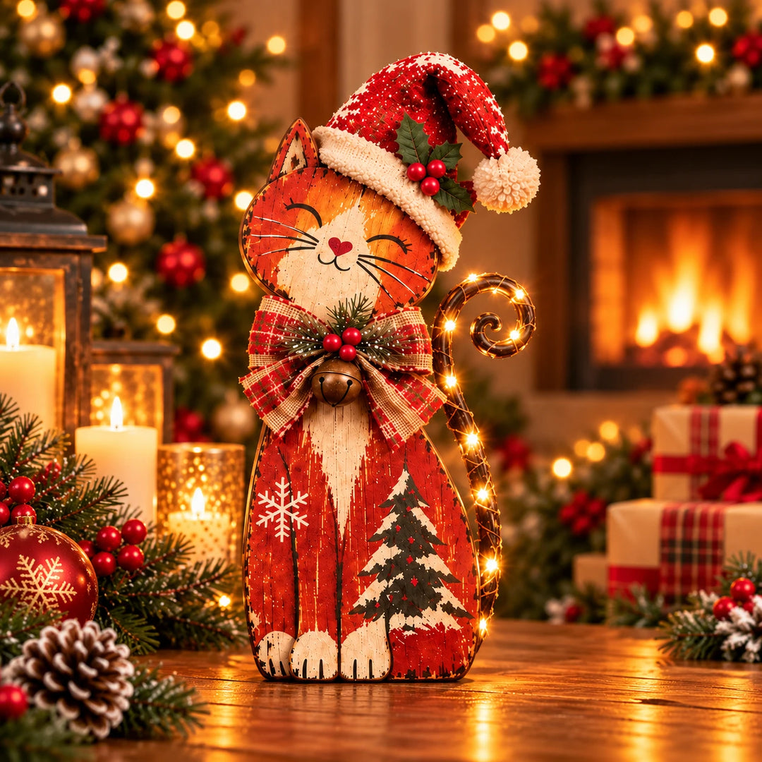 Tinsel & Whiskers – Vintage-Style Lighted Tail Christmas Cat