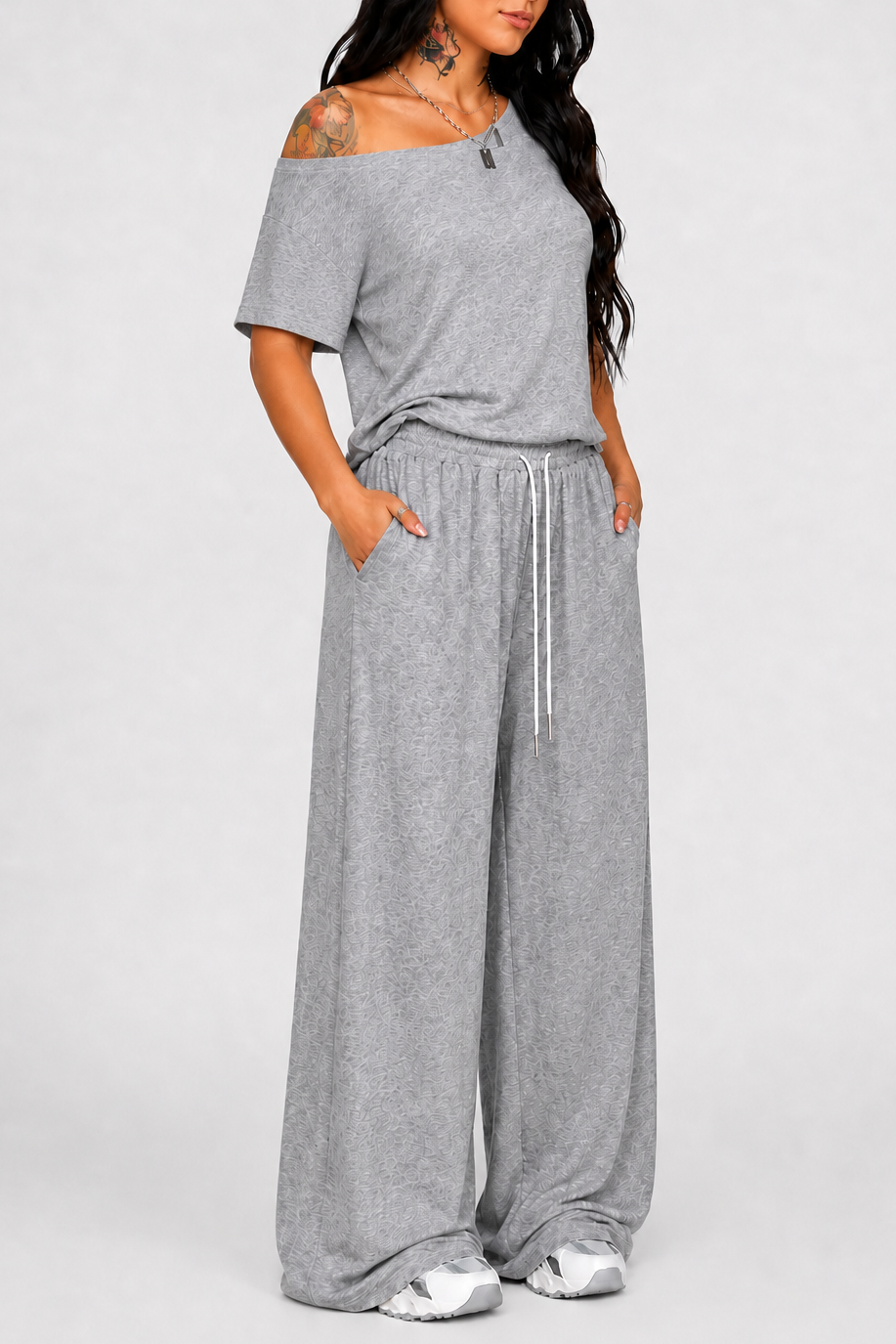 Wearbella – Off-Shoulder Wide-Leg Two-Piece Set