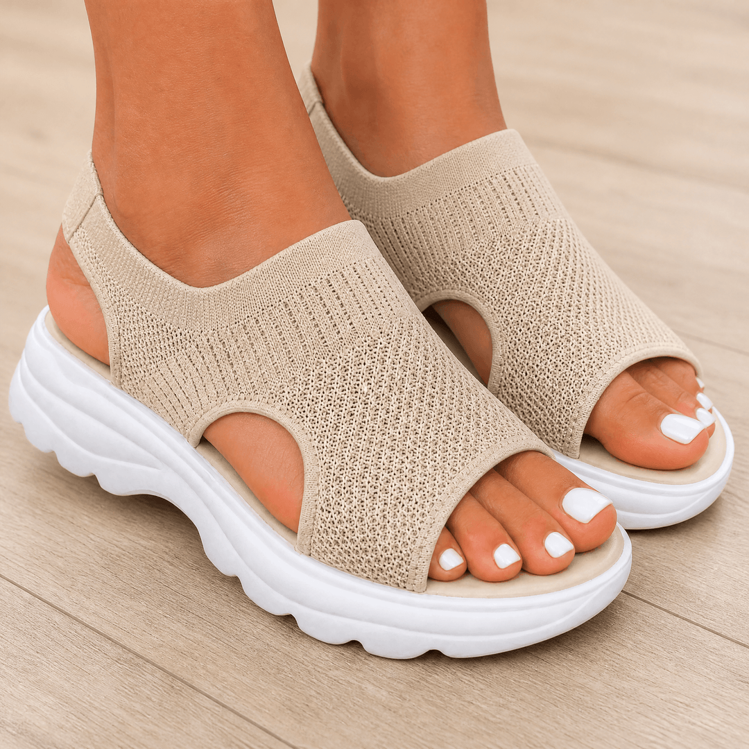 Caluna – Cushioned Slip-On Platform Sandals Beige / 5