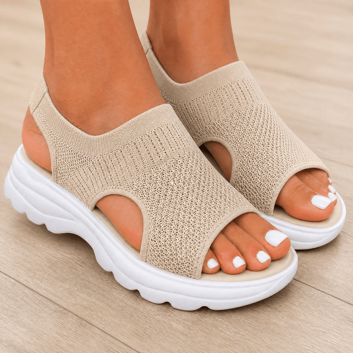 Caluna – Cushioned Slip-On Platform Sandals Beige / 5