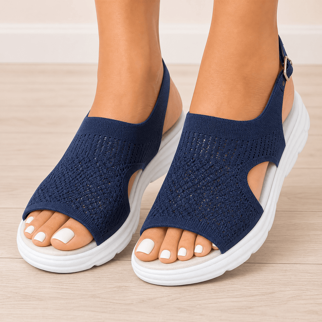 Caluna – Cushioned Slip-On Platform Sandals Navy / 5