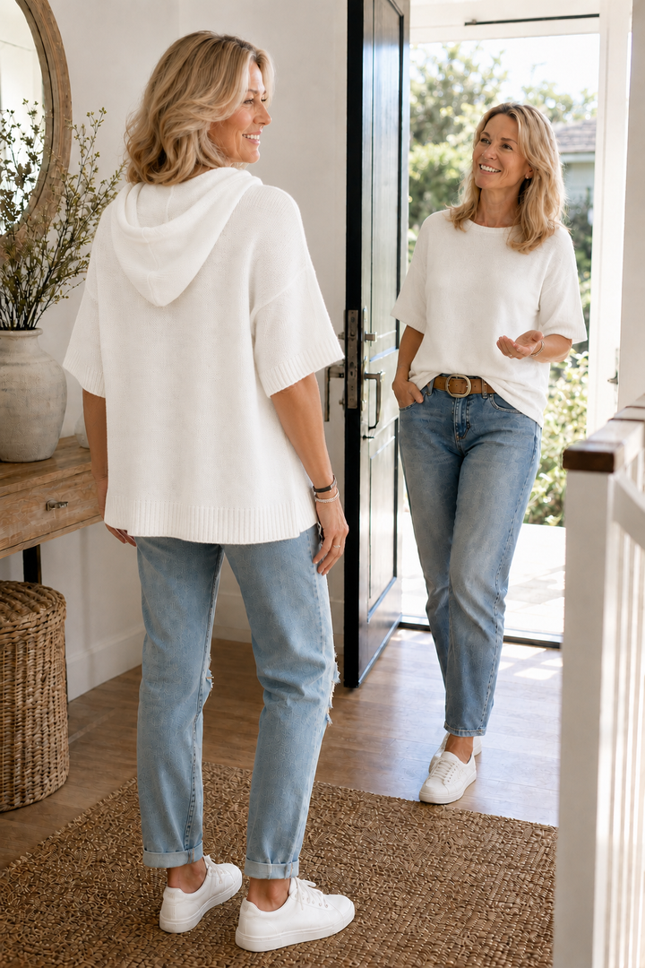 Loungel – Distressed Open-Knit Drawstring Hoodie