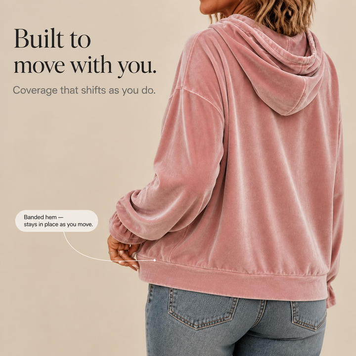 Wearbella – Ruffle Cuff Velvet Relaxed Hoodie
