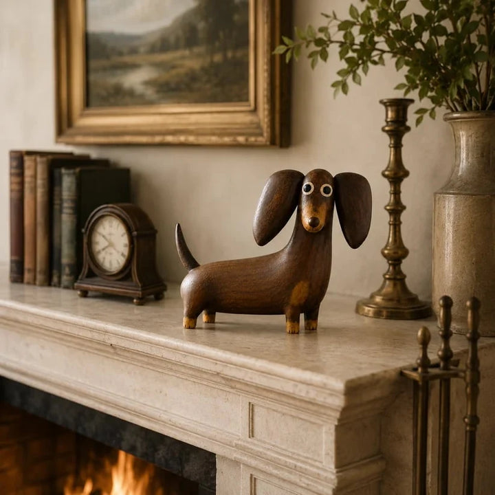 Oakhollow – Carved Walnut-Finish Dachshund Sculpture