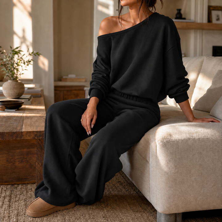 Line & Leisure – Contrast-Piped Wide-Leg Lounge Set