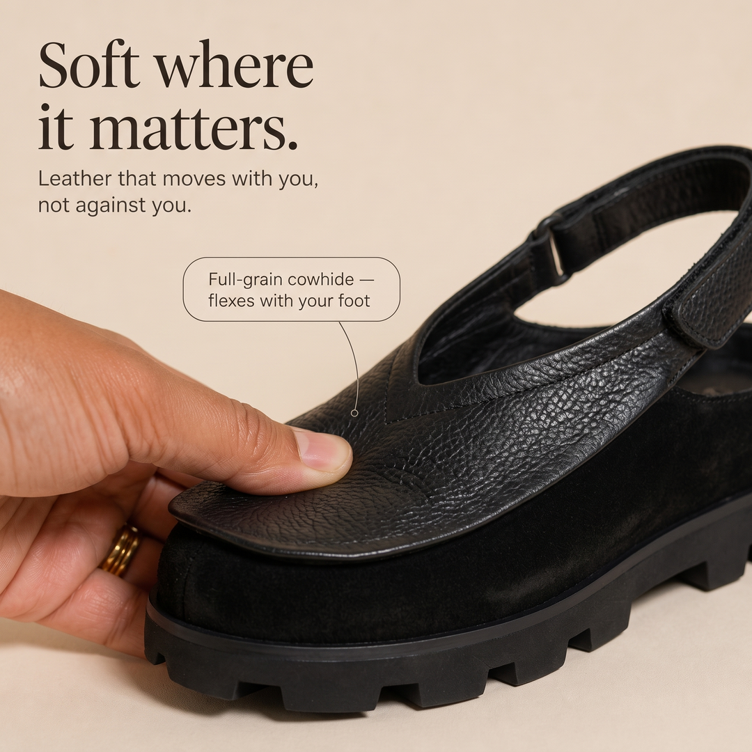 Gaia Leather Slingbacks – Textured-Toe Chunky Platform Shoes