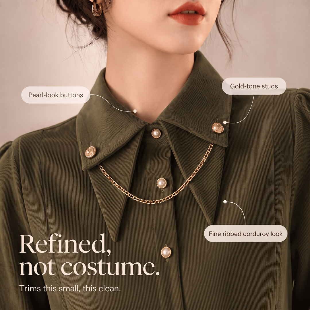 Corduvia – Studded Collar Corduroy-Look Shirt With Detachable Chain