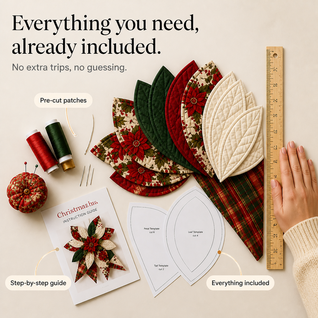 Patchwork & Bow – Quilted Poinsettia Christmas Bow Sewing Kit