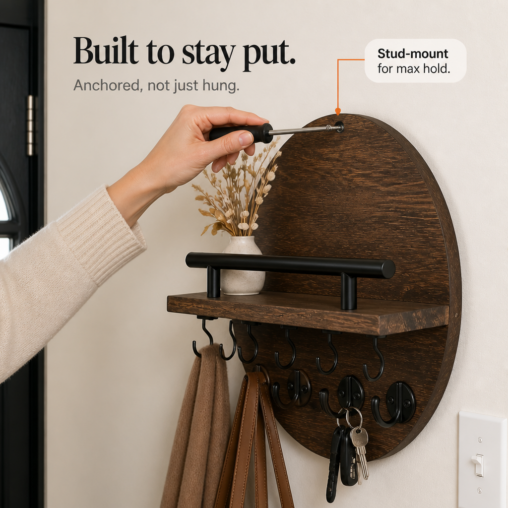 Keyhaven – Wall-Mounted Entryway Shelf With Double Hooks