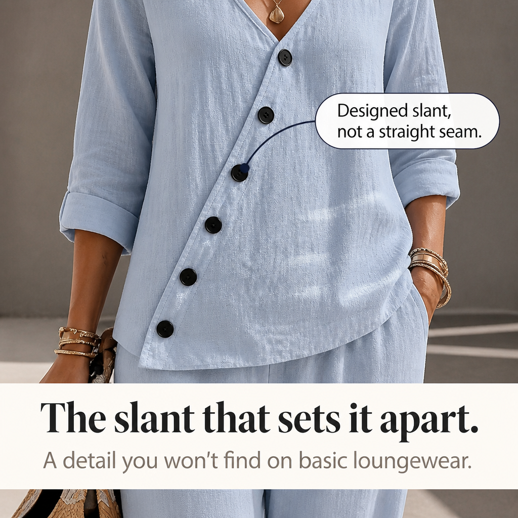 Easeline – Slanted Button Top And Wide Leg Pants Set