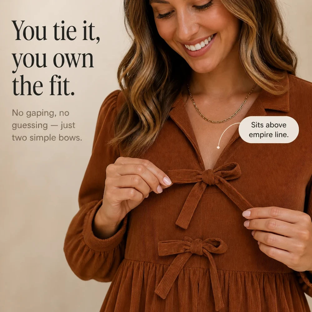 Cordelia – Bow-Front Corduroy-Look Babydoll Dress