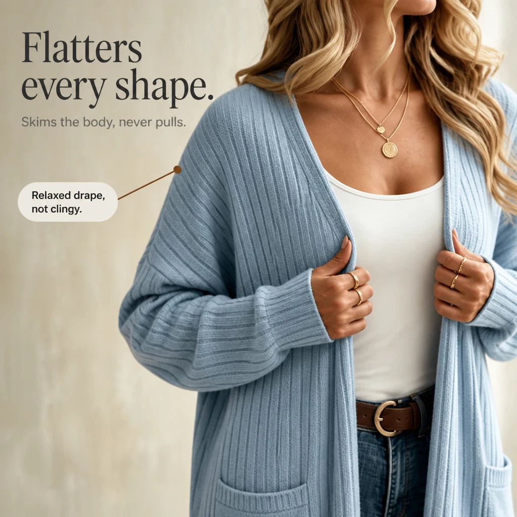 Aurelle – Long Ribbed Open-Front Cardigan