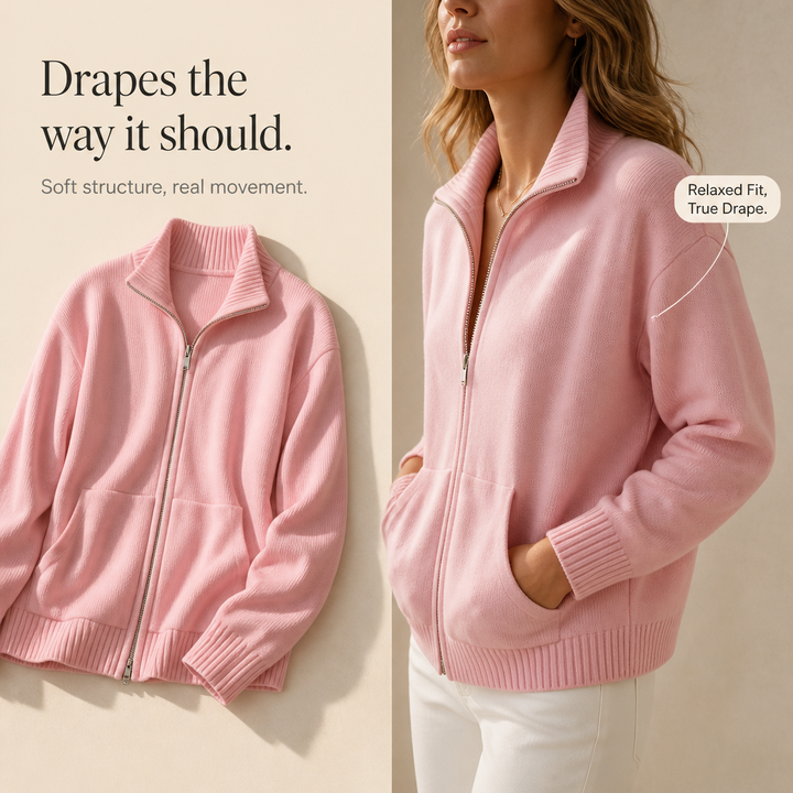 Wearbella – Zip-Front Ribbed Collar Knit Cardigan