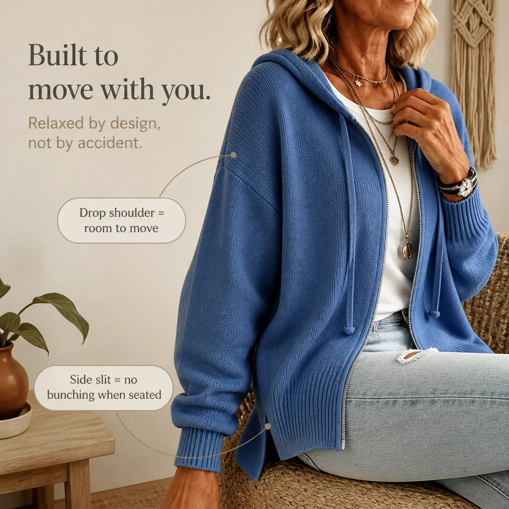 Cozyline – Zip-Front Hooded Knit Cardigan