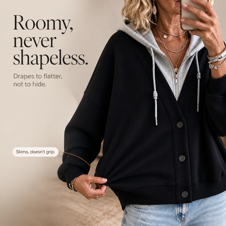 Layerelle – Color-Block Faux-Layer V-Neck Hoodie