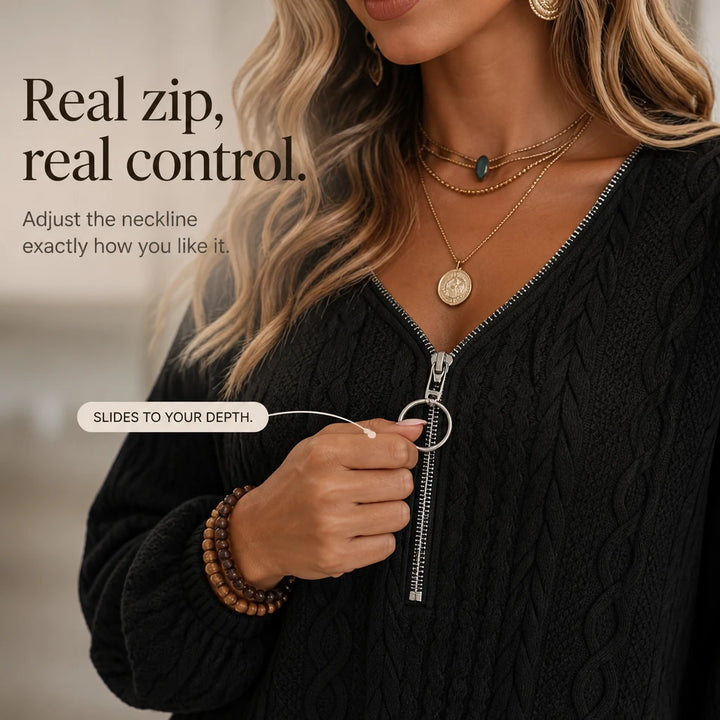 Bellora – Cable-Knit Half-Zip Mini Sweater Dress
