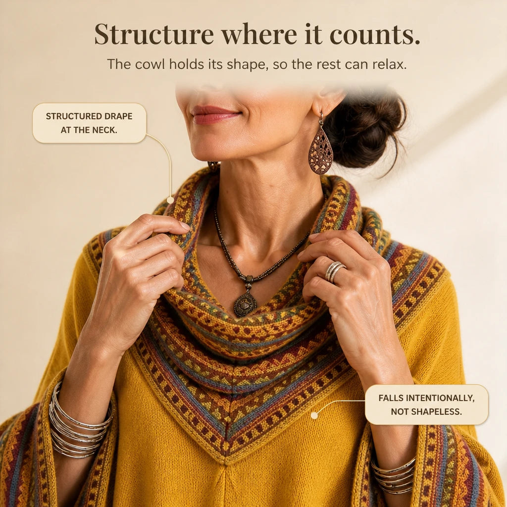 Cowl & Clover – Geometric Cowl-Neck Knit Poncho Top