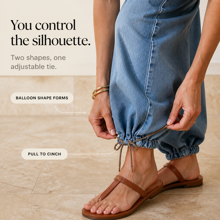 Balloon & Cinch – Drawstring Cuff Wide-Leg Balloon Jeans