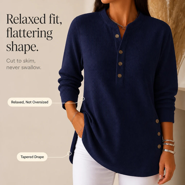 Henley Haven – Button-Hem Henley Tunic Sweater