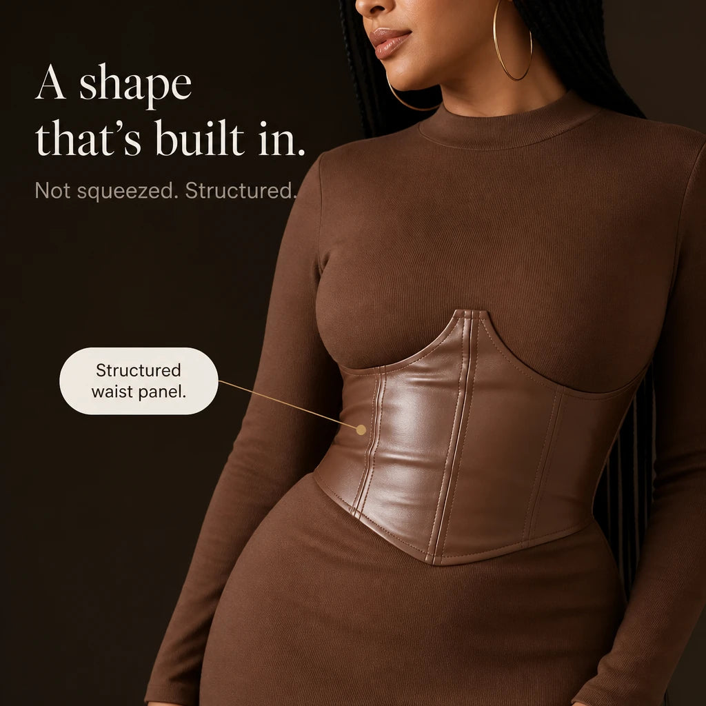 Velora – Corset-Waist Ribbed Knit Midi Dress