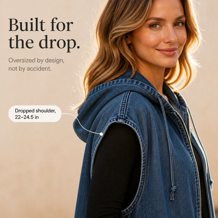 Wearbella – Oversized Hooded Denim-Look Vest