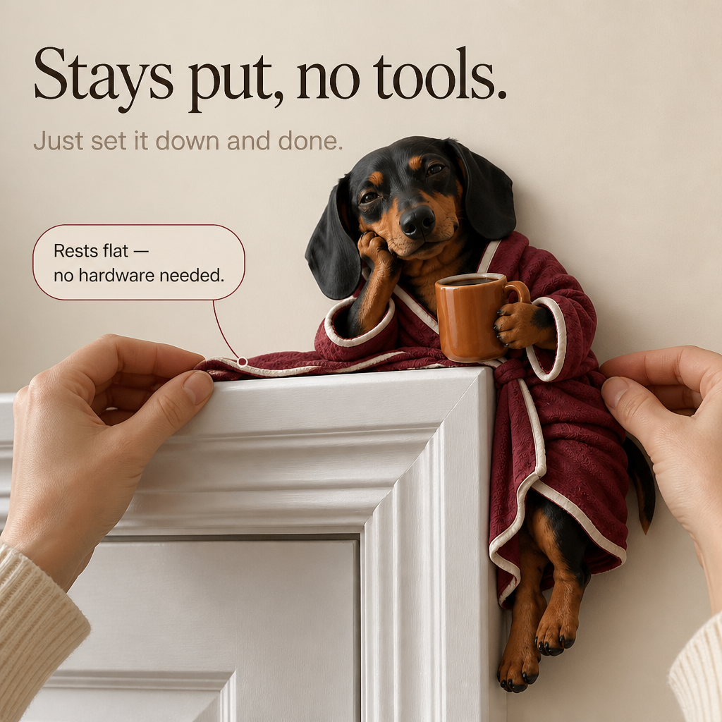 Cozy Cornerhound – Bathrobe Coffee Dachshund Doorway Figurine