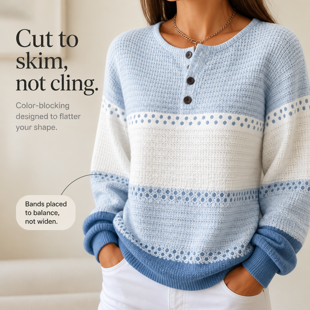 Waffleton – Layered Color-Block Waffle-Knit Henley Sweater